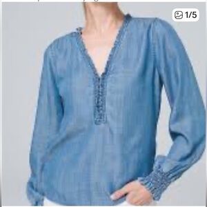 NWOT/EUC White House Black Market (WHBM) Chambray Pullover Ruffle Detail SZ XL